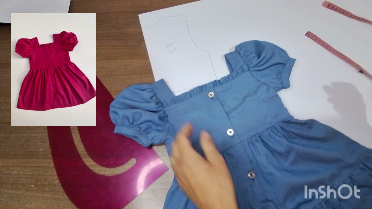 COMO FAZER A MODELAGEM VESTIDO INFANTIL COM DECOTE QUADRADO ALÇA E MANGA FOFA