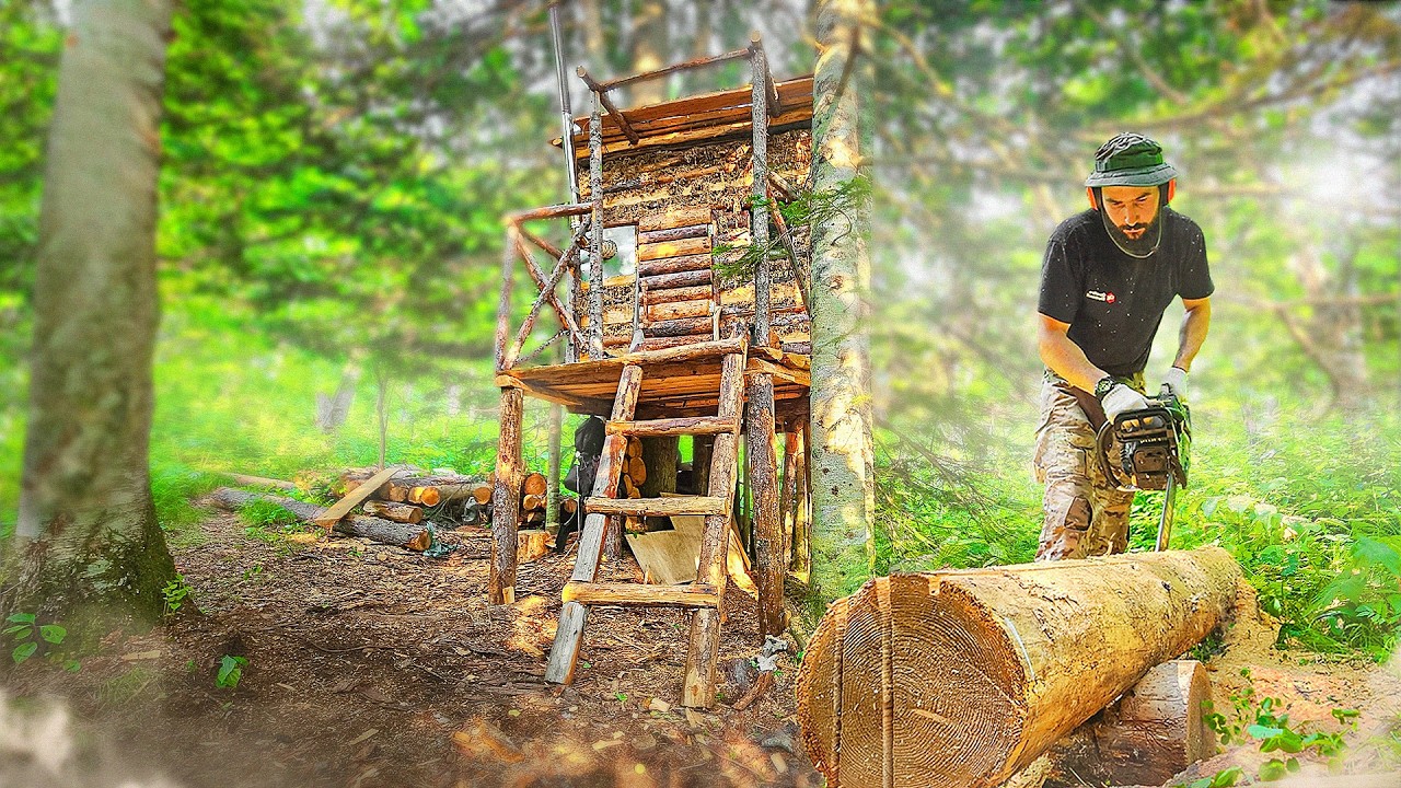 Building My Forest Cabin Alone — A Quiet Life in the Wild | Tree HOUSE ...