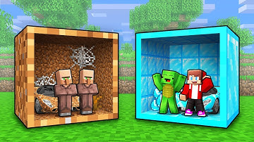 Villagers vs JJ & Mikey Tiny Base Inside a Block in Minecraft (Maizen)
