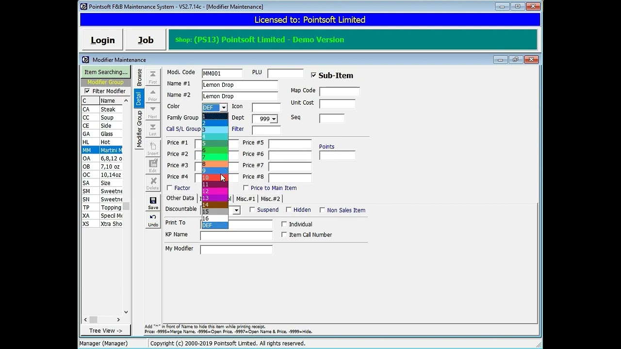 Modifier (sub-item) Maintenance