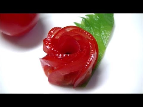 ミニトマトの飾り切り 細工野菜 バラの花の作り方 Mini Tomato How To Make Flower Garnish Youtube