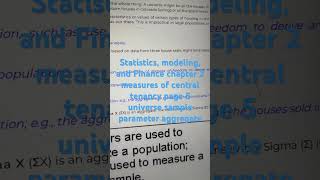 Statistics, modeling, and Finance chapter 2 measures of central tenancy ph 5 universe/sample