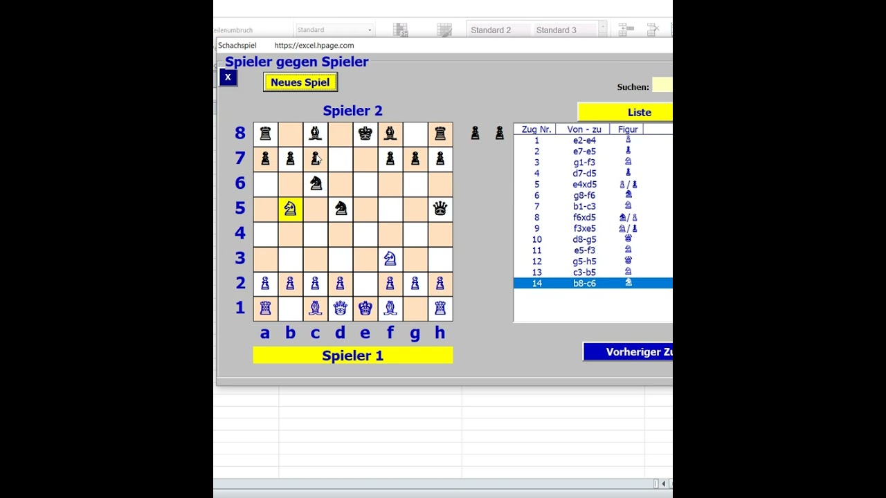 Opfere einen Turm  Gewinn in 18 Zügen  Schach in Excel