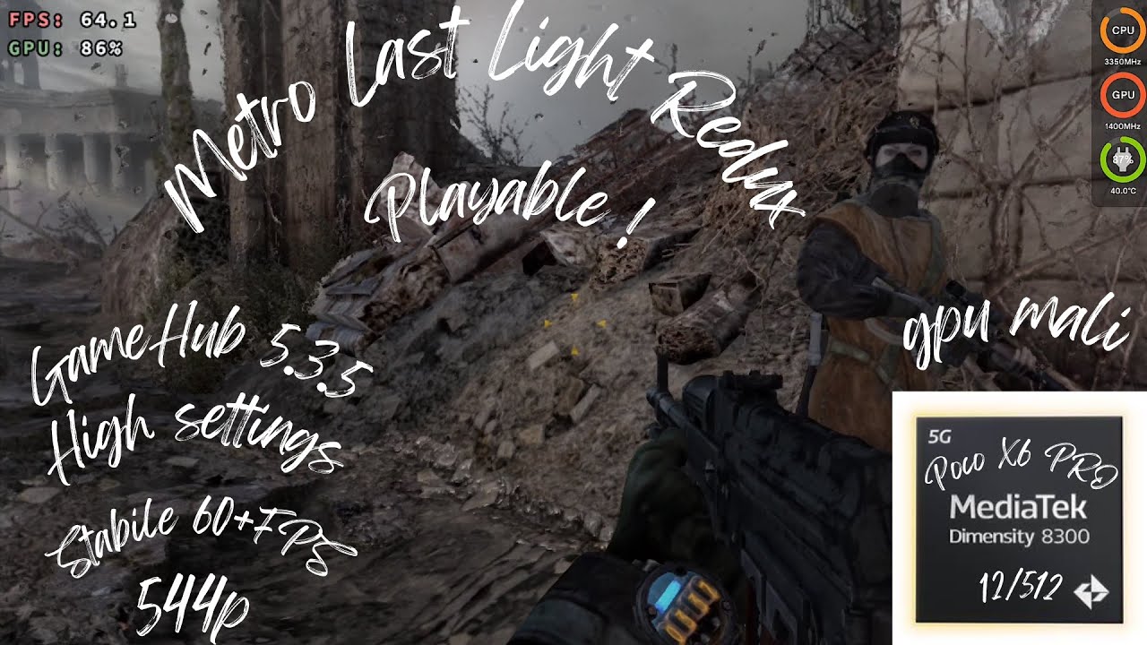 Metro Last Light Redux Poco X6 Pro GameHub 5.3.5 gpu Mali MTK Dimensity 8300 Playable ! Long Play !
