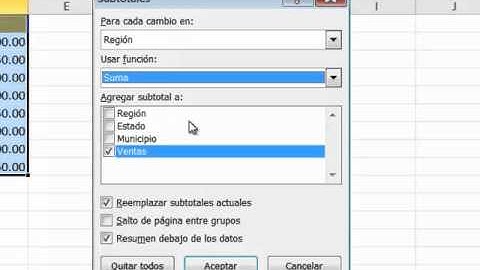 Subtotales en Excel 2010