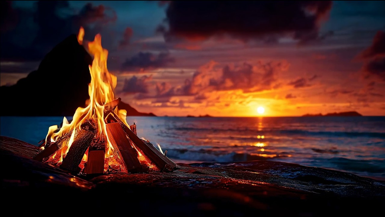 Sleep by the Ocean Campfire 🌊🔥 Deep Relaxing Fire Sounds for Instant Calm and Rest