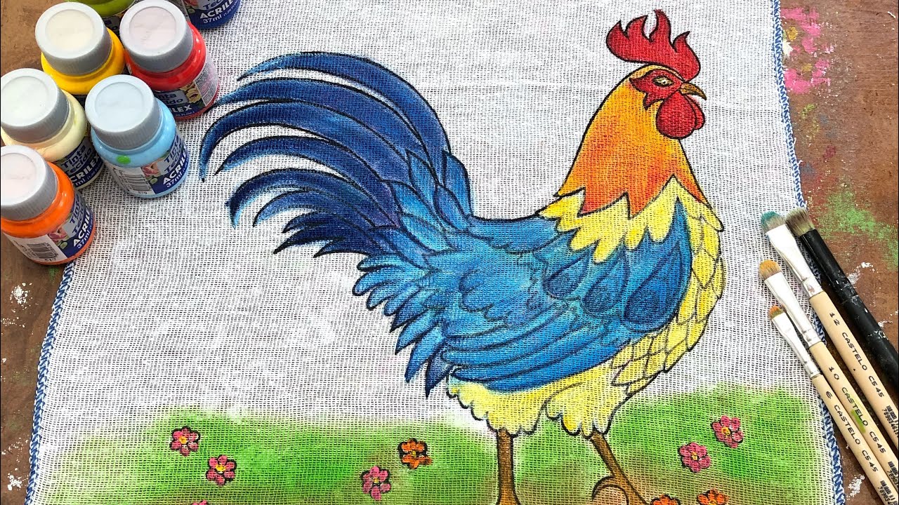 COMO PINTAR UM GALO EM TECIDO para iniciantes