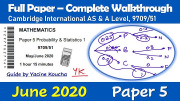 June 2020 Cambridge IAL Maths - Paper 5 Probability & Statistics 1 9709/51 - Complete Walkthrough