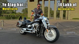 Heavy cruiser harley davidson fat boy motorcycle modified with all accessories worth 30 lakh
