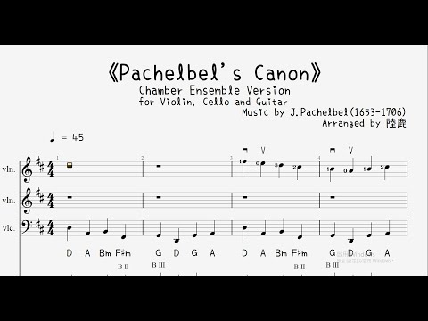 《Pachelbel's Canon》for Two Violins, Cello and Guitar (for Two Violins, Cello and Guitar) - J.Pachelbel(1653-1706)