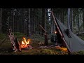 Solo bushcraft overnight  canvas lavvu hot tent  ammo can stove step by step build