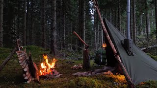 Solo Bushcraft Overnight - Canvas Lavvu Hot Tent - Ammo Can Stove Step by Step Build