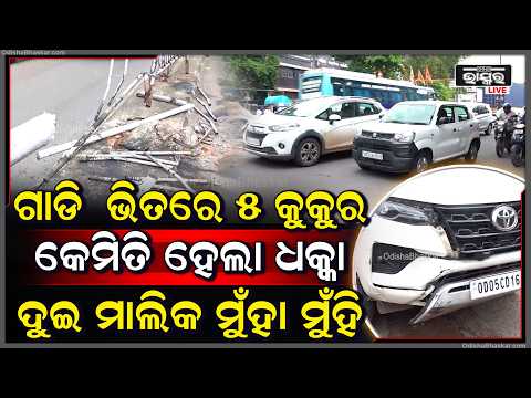 ବମିଖାଲରୁ ରସୁଲଗଡ଼ ଯିବା ରାସ୍ତାରେ ଦୁର୍ଘଟଣା ଗାଡ଼ିରେ ଥିଲେ ୫ କୁକୁର ଦୁଇ ମାଲିକ ମୁଁହା ମୁଁହି