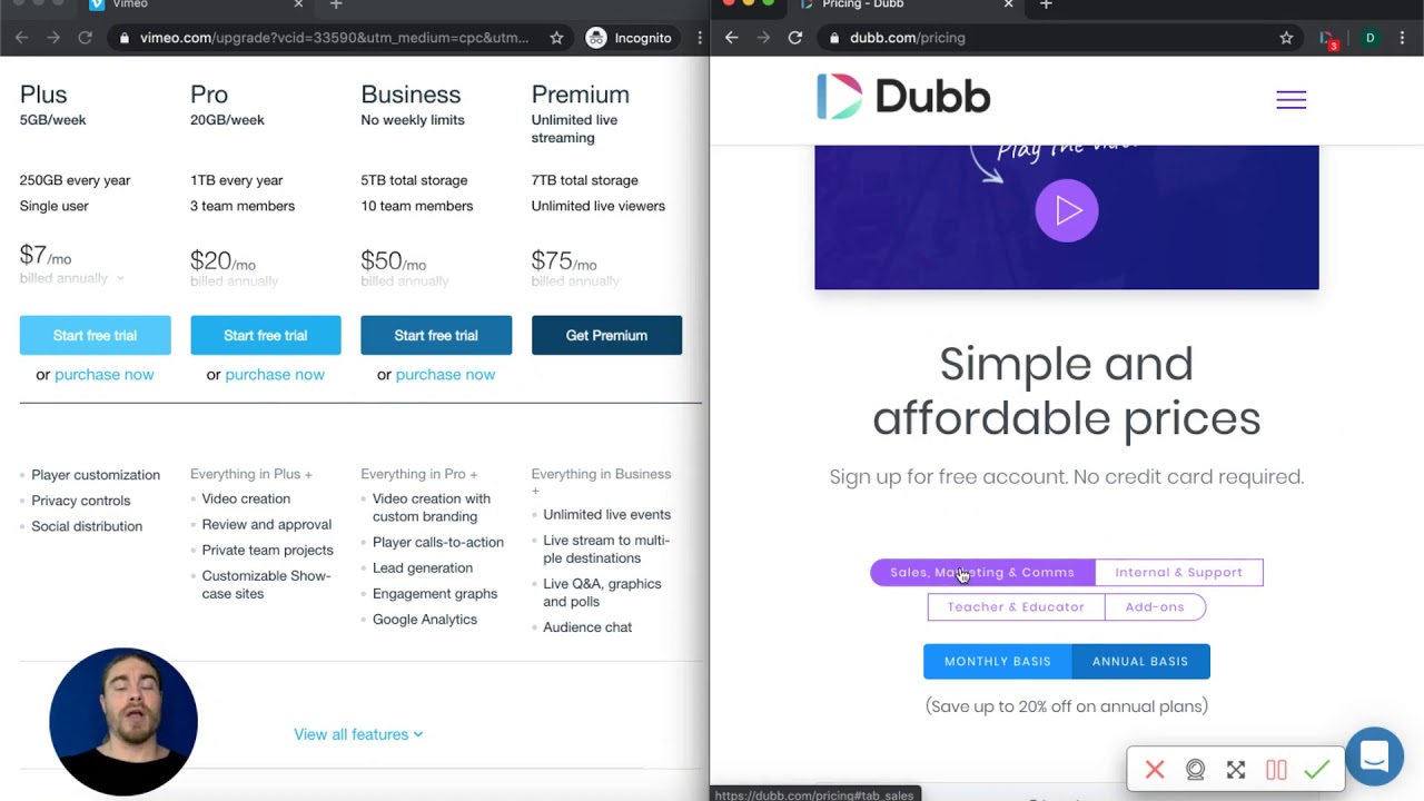 Vimeo Pricing vs Dubb Pricing: Compare and Save (