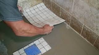 Mosaic tile installation in shower by tile man mike