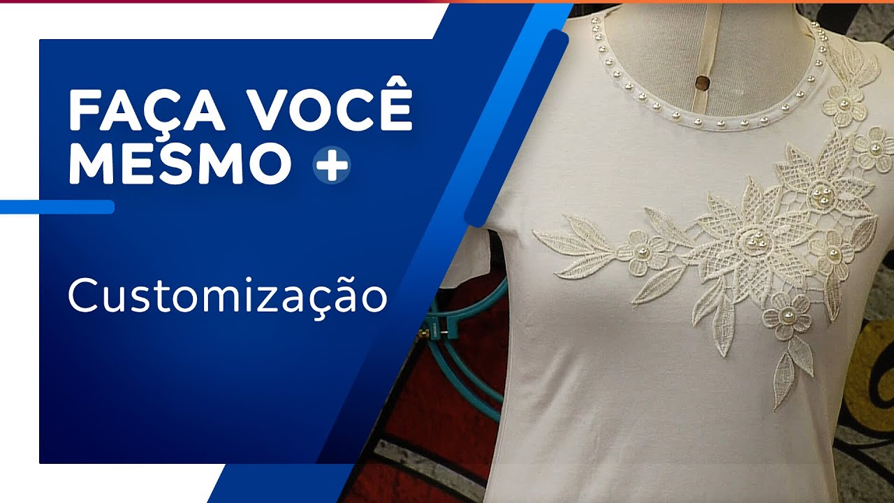 Camiseta com renda e pérolas por Andreia Bassan