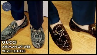 Gucci Jordaan Velvet Loafers w/GG Web 