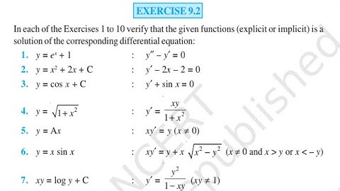Class 12 ncert maths chapter 9 Differential Equations exercise 9.2 solution R. S. Academy