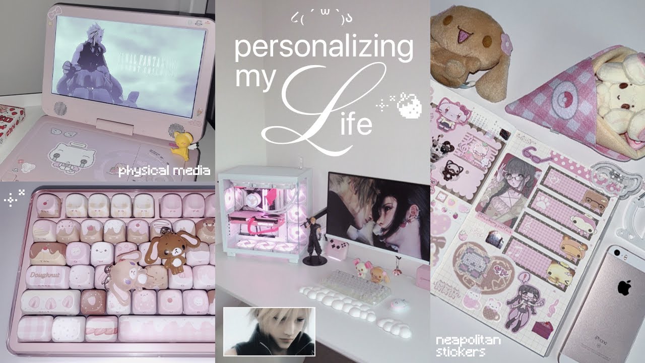 life deco (ㅅ´ ˘ `)₊✩‧ ff7 movie on my pink dvd player, kiiboom dough fluff keycaps, domi world