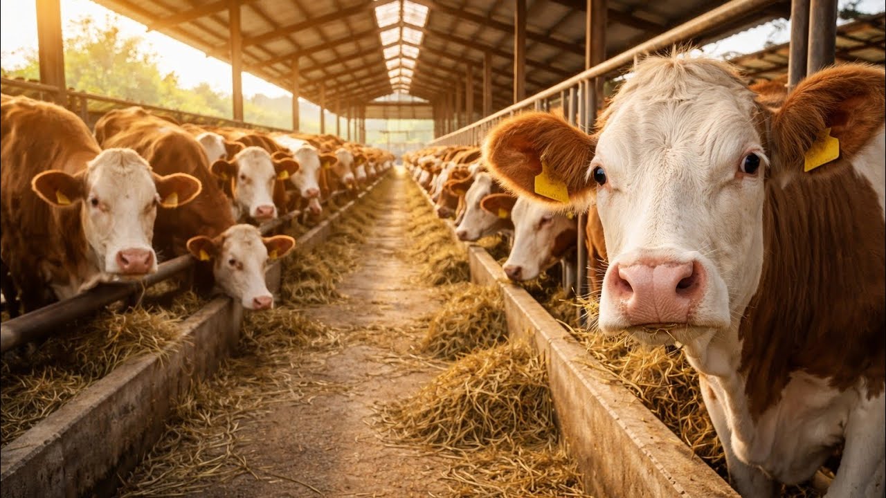 Dozens of Gentle Cows in a Farm Barn | Calm Cattle Sounds Moo - YouTube
