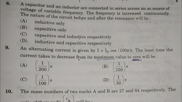 An alternating current is given by I = Io cos(100π)t. The least time the current takes to decrease