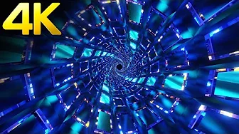 4K OLED Abstract Screensaver Blue Color Neon Circle Tunnel Black Screen Relaxing Sci-fi Video Loop