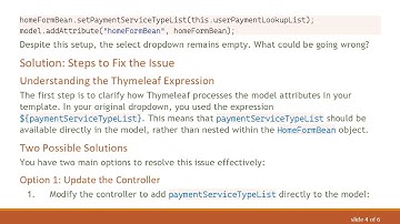 Resolving Thymeleaf Select Dropdown Not Populating Issue in Spring Boot