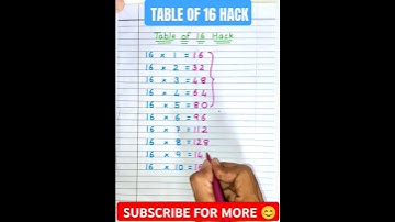 16 table hack|Table of 16 Hack|16 table trick|Table of 16 Trick|Multiplication Table of 16|#table