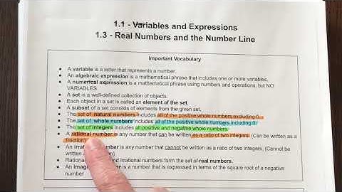 Alg1 Vocabulary - Real Numbers, Variables, Expressions