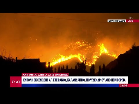 Καίγονται σπίτια στις Αφίδνες - Το μέτωπο της πυρκαγιάς | 05/08/2021