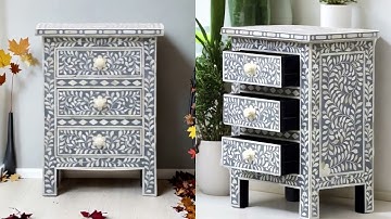 Unlock the Artistry of Our Luxury Bone Inlay Floral Bedside Table