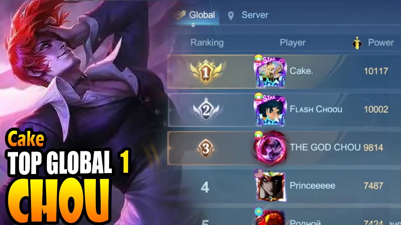 TOP GLOBAL 1 CHOU MAIN EXP LANE AUTO LOCK HERO TIPIS - MOBILE LEGENDS ...