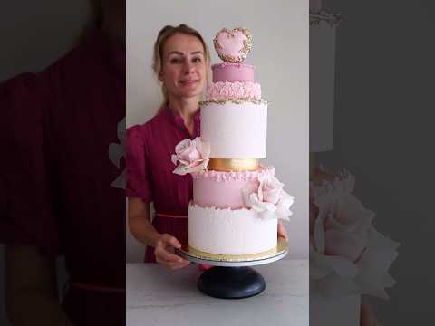 Pink Wedding Cake Design with Heart Cake Topper #ekatsacademy #weddingcake #cakedecorationshorts