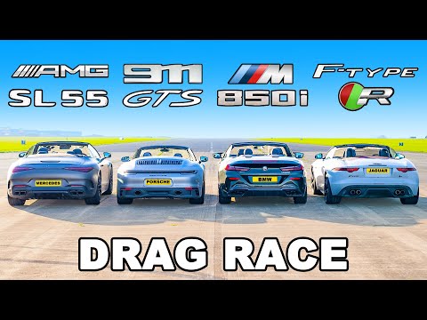 New AMG SL 55 v Porsche 911 GTS v BMW M850i v Jag F-Type R: DRAG RACE