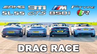 : New AMG SL 55 v Porsche 911 GTS v BMW M850i v Jag F-Type R: DRAG RACE