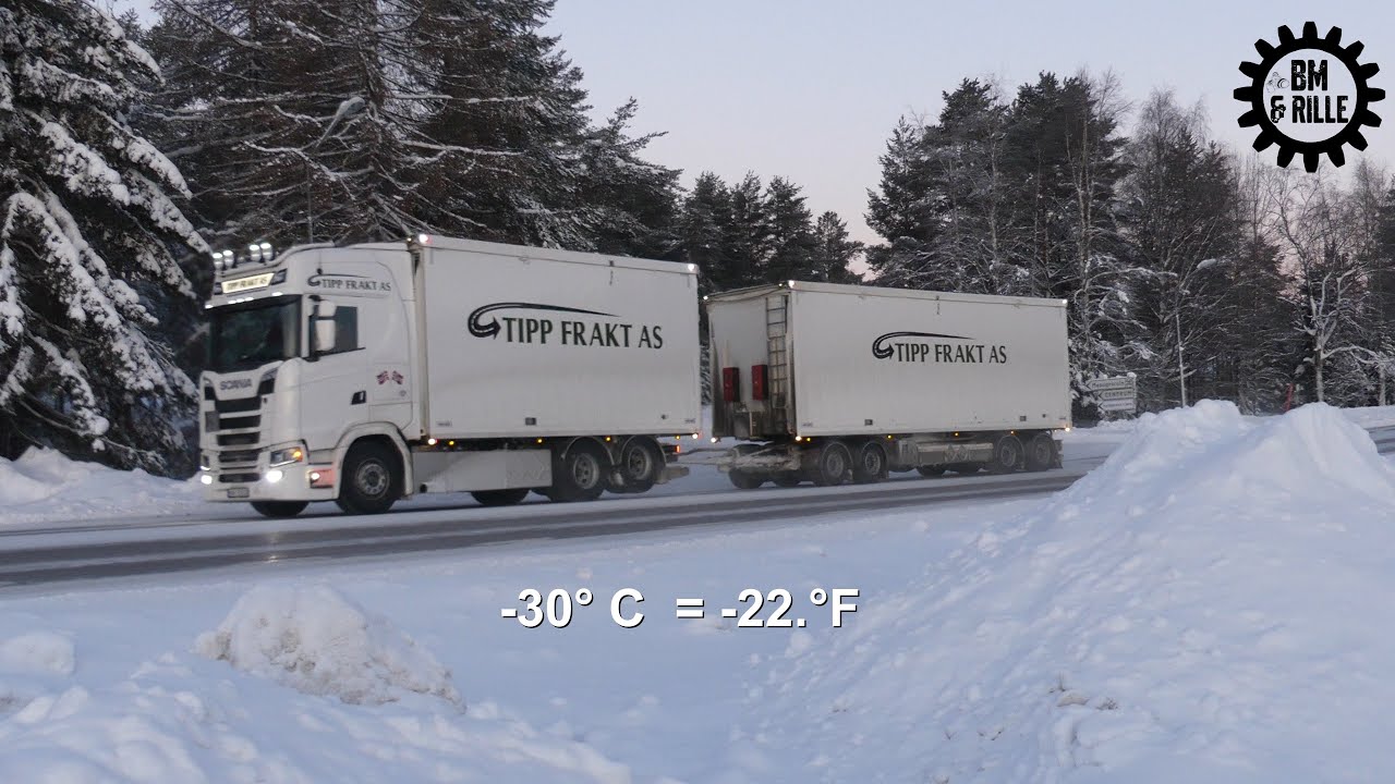 Trucks in 60 degrees Celsius difference -30 C  to +30 C