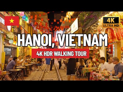 🇻🇳 Hanoi,Vietnam: Train Street and Old Town ▪︎ 4K HDR Walking Tour | Night Walk 2025