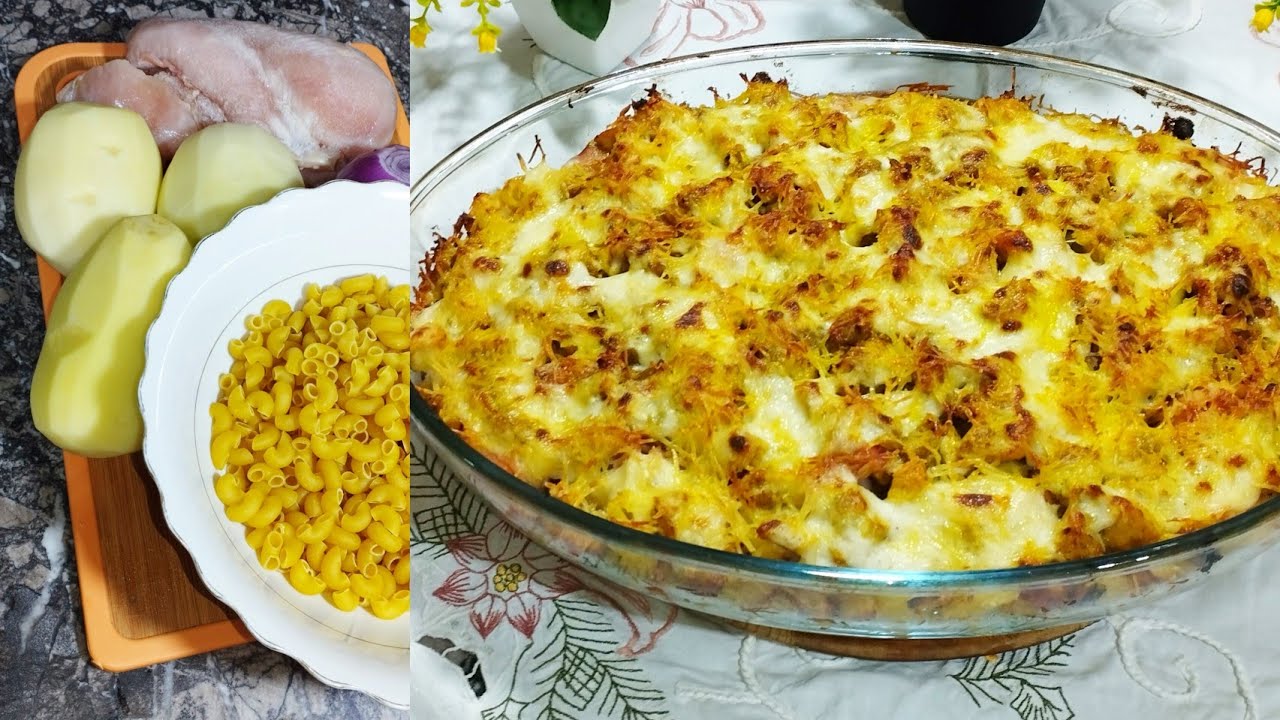 طريقة تحضير كرتان البطاطس ودجاج بالبشاميل والمكرونه لذيذ وسهله 