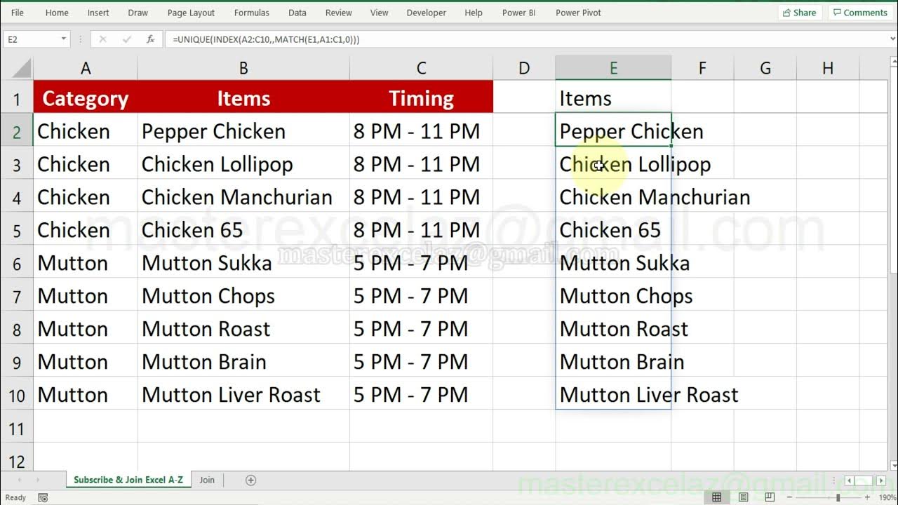 Dynamic extract unique items from a list in excel YouTube