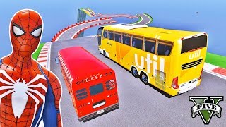 Homem Aranha e Heróis no Desafio na Mega Rampa com ÔNIBUS - GTA V Mods - IR GAMES screenshot 1