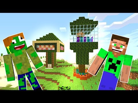 ZOMBİK VE STEVE AĞAÇ EV YAPIYOR 😱 - Minecraft