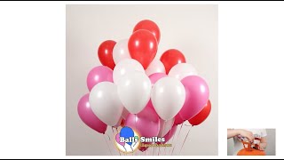 BallsSmiles - Баллон + 33 шарика белые, красные, розовые + лента белая