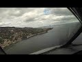 Airplane landing in pilot view