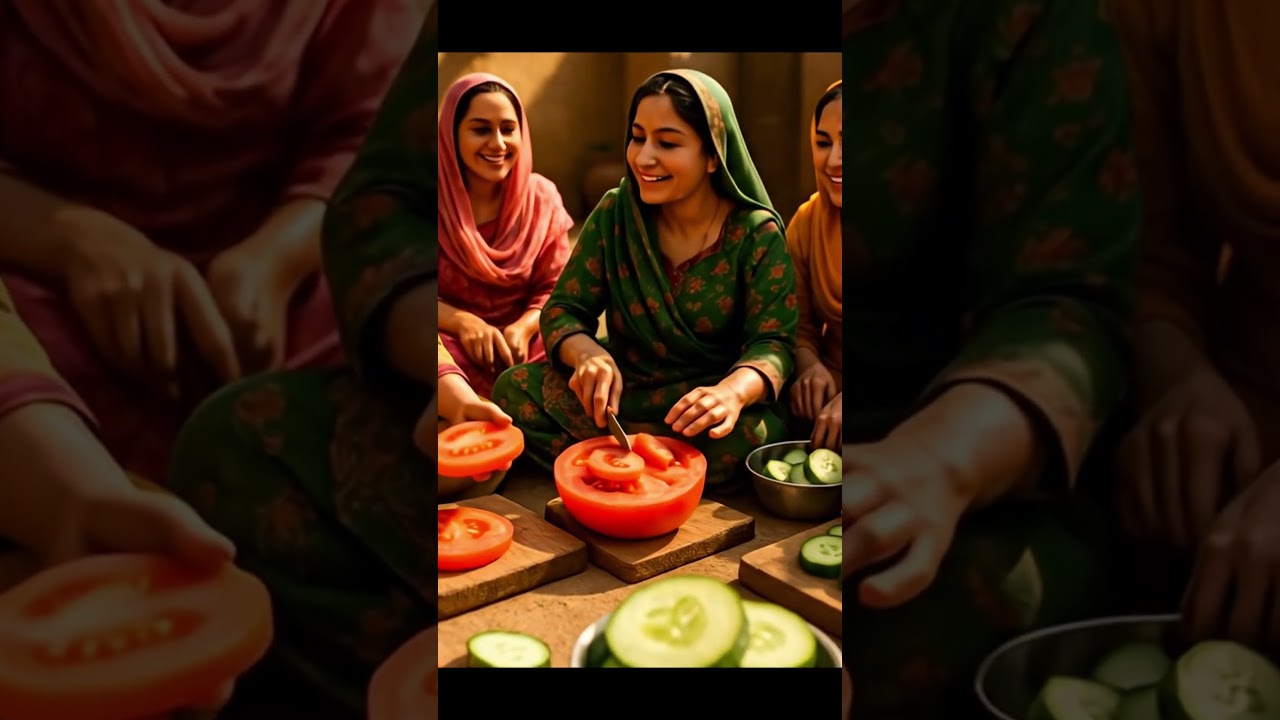 Miniature Punjabi Women Make Fresh Salad in Giant Style! 🥗✨
