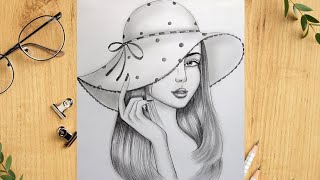 How to draw a girl wearing hat - step by step || Pencil sketch || bir kız nasıl çizilir