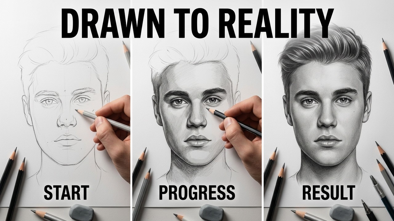Realistic Justin Bieber Portrait Drawing | Pencil Sketch Tutorial