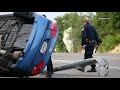 Car crashes into pole and flips over along Roseville Rd, North Highlands, May 31, 2020