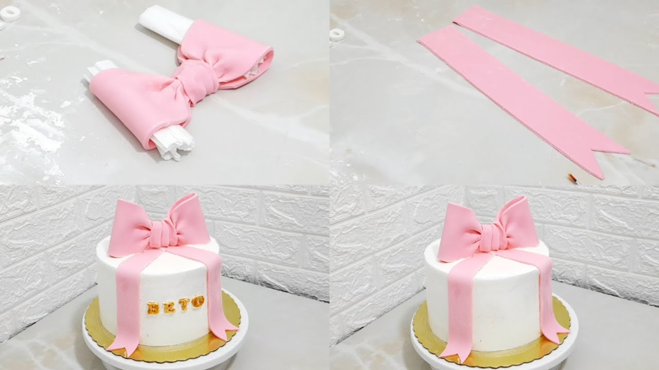 طريقة عمل فيونكه من عجينة السكر بشكل احترافي وتسبيت المجسم على كيك كريمه وسبات المجسم مهما تحرك