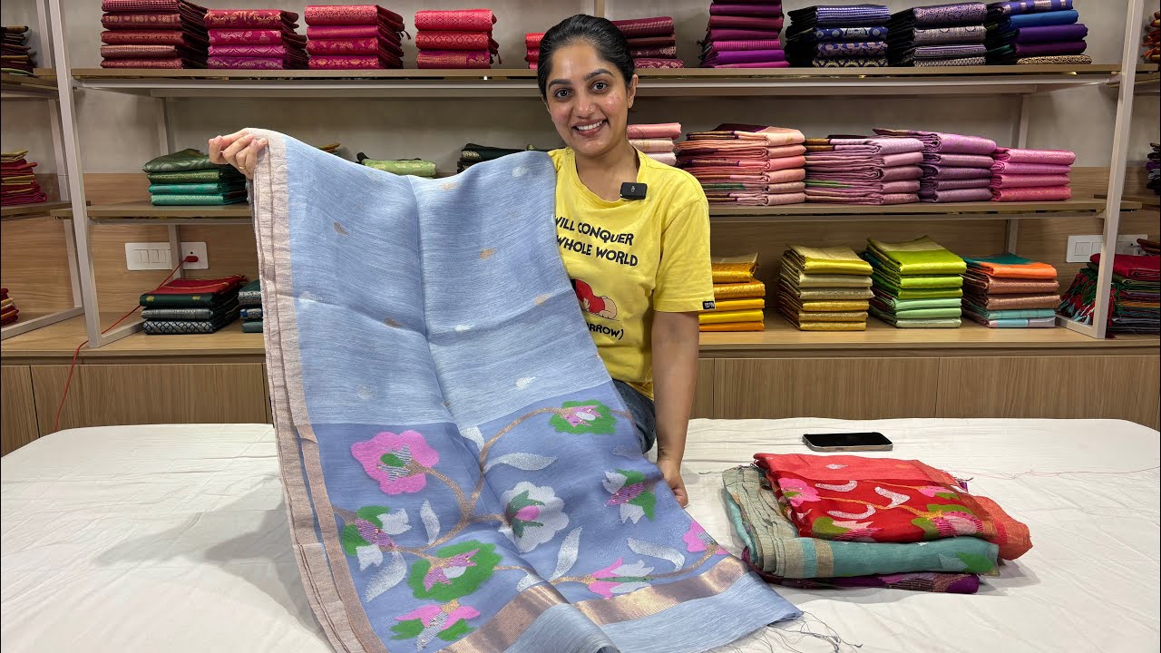 Pure Silk Linen Sarees with Jamdani Pallu | Price : ₹ 6, 650/-