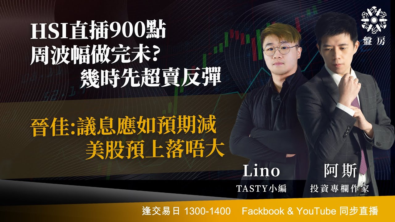 HSI直插900點周波幅做完未? 幾時先超賣反彈?晉佳:議息應如預期減美股預上落唔大｜阿斯Lino｜Tasty盤房